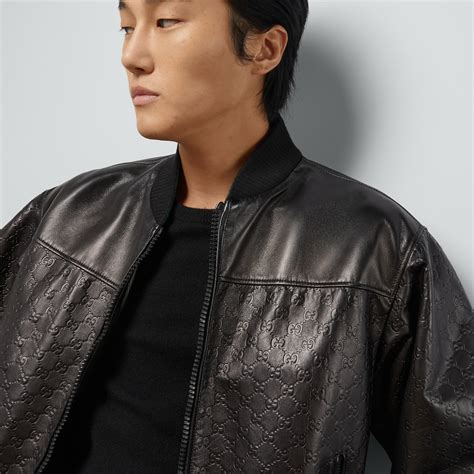 GG embossed leather bomber jacket 